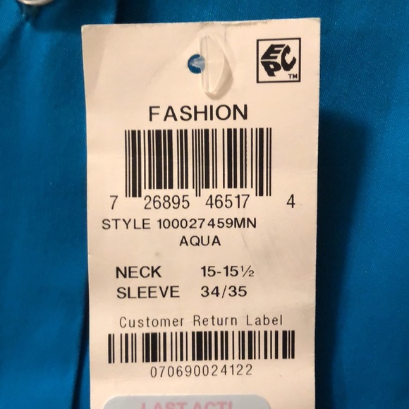 AlfaTech by Alfani Men’s Slim Fit Dress Shirt Aqua, M, 15-15 1/2- 34/35 - Picture 3 of 3